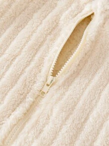 SHEIN Hooded Long Plush Ear Design Black Jacket For Tween Girl - Apricot - View 4