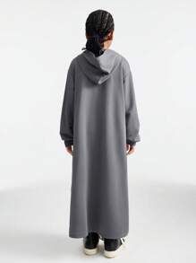 SHEIN Tween Girls Fall/Winter Basic Keep Warm Grey Over Size With Pockets Hoodies Sweatshirt - Dark Grey - View 2