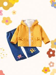 SHEIN 女婴休闲可爱印花上衣、彩色夹克和牛仔裤 - 彩色 - 查看 3