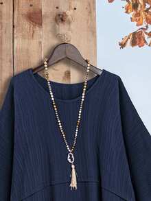 EMERY ROSE Áo sơ mi xanh thường ngày cỡ lớn cho nữ, Quần áo mùa thu cho nữ - Màu xanh lam - Xem 5