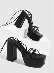 CUCCOO SZL 女士时尚百搭纯色高跟凉鞋