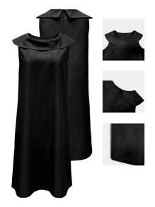 SHEIN Clasi Vestido holgado y fluido para mujer con solapa suelta y sin mangas - Negro - Ver 1