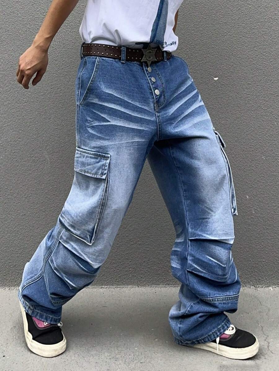 Manfinity EMRG Men's Casual Distressed Washed Denim Jeans