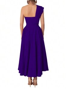 Women Asymmetric Neckline Slit Up To Thigh Elegant Sleeveless Dress, Solid Color Summer - 紫色 - 查看 4