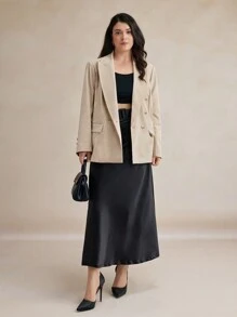 BizChic 大码翻领长袖纽扣前口袋休闲夹克 - 杏色 - 查看 1