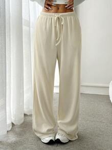 SHEIN EZwear Women's Soft & Loose Fit Towel Pants - Beige - View 5