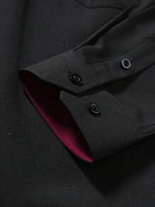 Manfinity Mode Áo sơ mi nam tay dài cài nút màu trơn, thường ngày cho mùa thu - màu đen - Xem 4