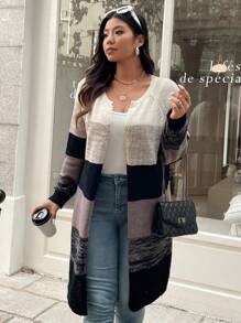 Franclia Plus Size Women Colorblock Knit Cardigan, Autumn