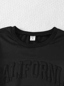 SHEIN Teen Girl 2pcs Casual Letter Print Sweatshirt And Shorts Set