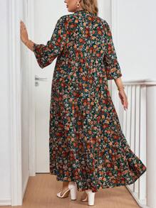 SHEIN Clasi Đầm tay loe cổ chữ V họa tiết hoa cỡ lớn cho nữ - Nhiều màu - Xem 2