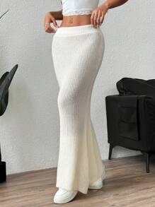 Flirla 1pc Women's Fashionable Bodycon Maxi Knitted Skirt For Spring & Autumn - Multicolor - View 5