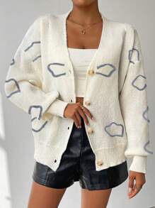 SHEIN LUNE Women's Loose Casual Geometric Pattern Drop Shoulder Long Sleeve Cardigan, Autumn/Winter Fall Cloth For Women - Beige - View 5