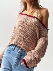 SHEIN BohoFeels Solid Color Loose Long Sleeve Sweater For Women, Vacation