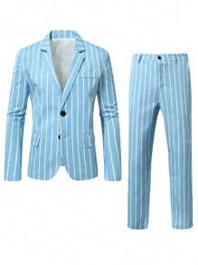 Manfinity Mode Plus Size Men's Striped Blazer And Pants Suit Set
