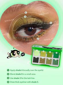 The Powerpuff Girls X SHEGLAM 教授女孩眼影盤-最強悍的鬥士閃光霧面眼影盤綠色均勻著色光滑可混合眼影 品牌 美容 化妝 化妝品 適合女性與女孩 完美搭配冬季 Y2K 時尚 流行 生日禮物 假期 派對準備就緒 最佳顏色