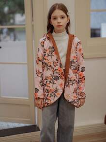 Áo khoác dài tay in hoa cho bé gái tuổi mới lớn, Thu/Đông - Cà phê nâu - Xem 1