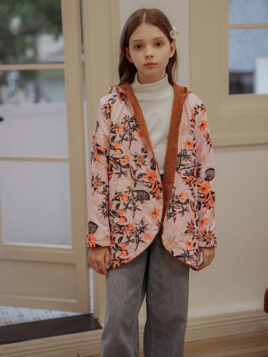 Áo khoác dài tay in hoa cho bé gái tuổi mới lớn, Thu/Đông - Cà phê nâu - Xem 1