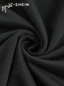 Mulvari 女式卡通人物印花抽绳连帽长袖休闲阿拉伯朴素连衣裙、超长款运动衫连衣裙，秋冬 - 黑色 - 查看 5