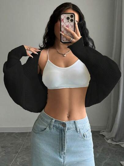 SHEIN Unity Kort mångsidig Casual Cardigan, långärmade toppar