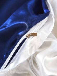 Bộ chăn ga gối đệm bằng vải satin lụa hai tông màu xanh navy trắng cao cấp 3 món, mềm mại, thoáng khí, không nhăn, tốt hơn cho giấc ngủ, phong cách khách sạn sang trọng, quà tặng cho bạn bè bố mẹ, chăn bông kèm vỏ chăn * 1 vỏ gối * 2 - Màu xanh hải quân - Xem 7