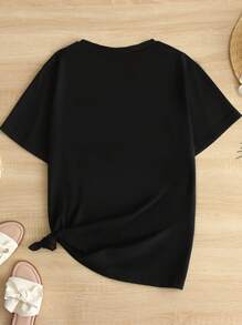 SHEIN LUNE Plus Size Christmas Print Short Sleeve T-Shirt Graphic Tees Women Tops - Black - View 2