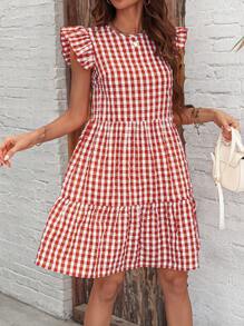 SHEIN LUNE 女士假日休闲印花盖袖连衣裙