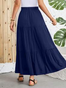 EMERY ROSE Women's Plain Ruched Simple A-Line Skirt, Casual Everyday Wear - Navy Blue - View 2