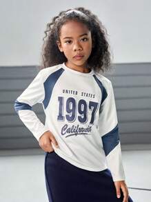 SHEIN Tween Girls Loose Fit Elastic Breathable Moisture Wicking Sports Long Sleeve Sweatshirt Tops - Multicolor - View 5