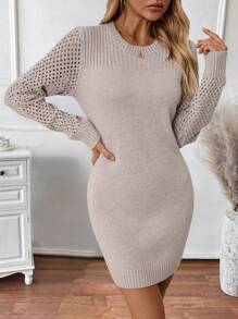 SHEIN LUNE Áo len nữ tay lỡ đơn giản và mỏng - Màu Khaki - Xem 6