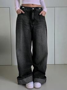 DAZY Jeans anchos informales, desgastados y holgados para mujer