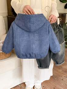 Áo khoác trùm đầu lót nhiệt dày thường ngày cho bé trai có chi tiết miếng vá, dáng rộng, đa năng, thích hợp cho tiệc trở lại trường, sinh nhật, tiệc mừng em bé chào đời, tiệc ngày lễ, mùa thu/đông - Màu xanh lam - Xem 2