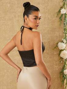 Hauture 女士豹纹提花撞色蕾丝无袖挂脖背心 - 彩色 - 查看 2