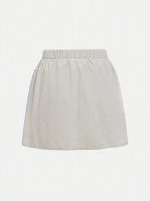 SHEIN Tween Girls Navy Blue Windbreaker, Skirt, Leggings Pocket Outdoor Sports Simple Commuter Woven Outfit