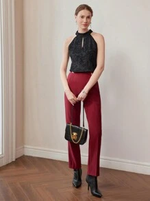 MOTF PREMIUM PRESS CREASE BUTTON DETAIL SUIT PANTS - Purple - View 5