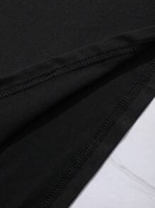 SHEIN EZwear 大码圆领短袖猫咪字母印花简约休闲上衣 - 黑色 - 查看 6