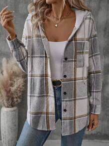 EMERY ROSE Women's Plaid Drop Shoulder Long Sleeve Pocket Drawstring Hooded Jacket, Spring Autumn Fall Winter Cloth For Women - Multicolor - View 5