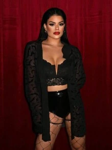 SHEIN SXY Halloween Long Sleeve See-Through Bat Net Sheer Blouse For Women