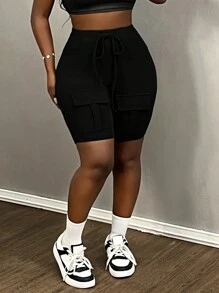 Slaydiva 夏季新款休闲日常黑色工作口袋四分之一裤女式短裤 - 黑色 - 查看 3