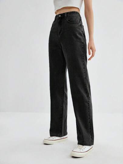 Women Pocketed Straight-Leg Loose Casual Versatile Denim Jeans