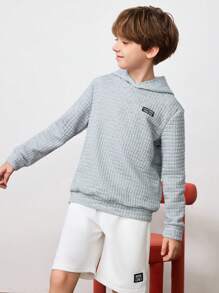 SHEIN Tween Boy 细节加厚双层保暖连帽运动衫，休闲日常穿着，秋冬