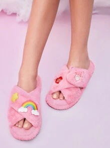 SHEIN X Care Bears Women's 3D Bear Rainbow & Cute Star Decor Plush Indoor Slippers, Gifts Spring Shoes Spring Break Easter