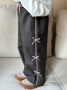 DAZY 小女孩蝴蝶装饰拼色裤子