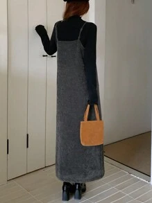 DAZY 1pc Women's Solid Color Spaghetti Strap Dress, Summer Fall,Winter - Grey - View 5