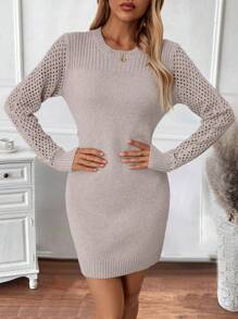 SHEIN LUNE Áo len nữ tay lỡ đơn giản và mỏng - Màu Khaki - Xem 3
