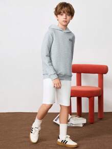 SHEIN Tween Boy 细节加厚双层保暖连帽运动衫，休闲日常穿着，秋冬