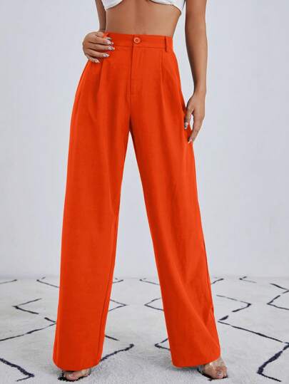 SHEIN Essnce Solid Zip Up Straight Leg Pants In Fall/Winter