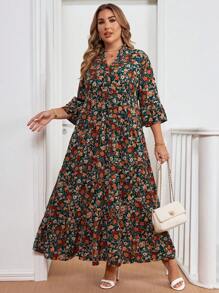 SHEIN Clasi Đầm tay loe cổ chữ V họa tiết hoa cỡ lớn cho nữ - Nhiều màu - Xem 4