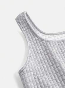 SHEIN 少女秋季休闲 3 件套：混色灰色纹理针织连帽运动衫、背心和短裤 - 灰色 - 查看 9