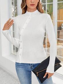 EMERY ROSE 女士 V 领长袖罗纹毛衣 - 白色 - 查看 1