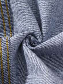 SHEIN 男婴休闲柔软可爱配色仿旧洗水蓝色牛仔保暖内衬泰迪夹克，适合男婴秋冬装